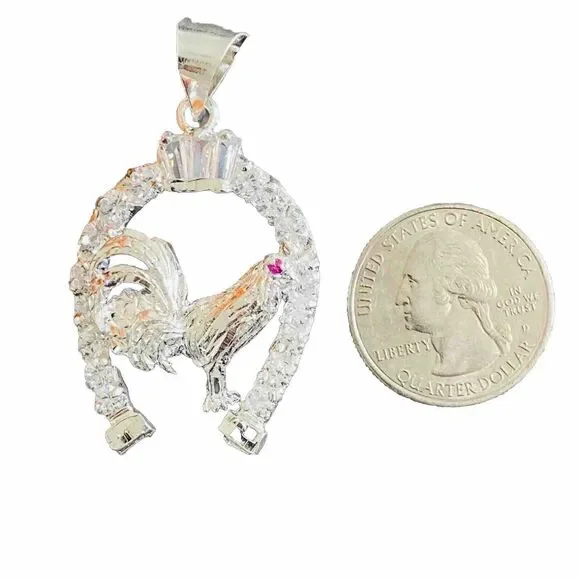 sterling silver horseshoe roster 925 sterling silver men's pendant